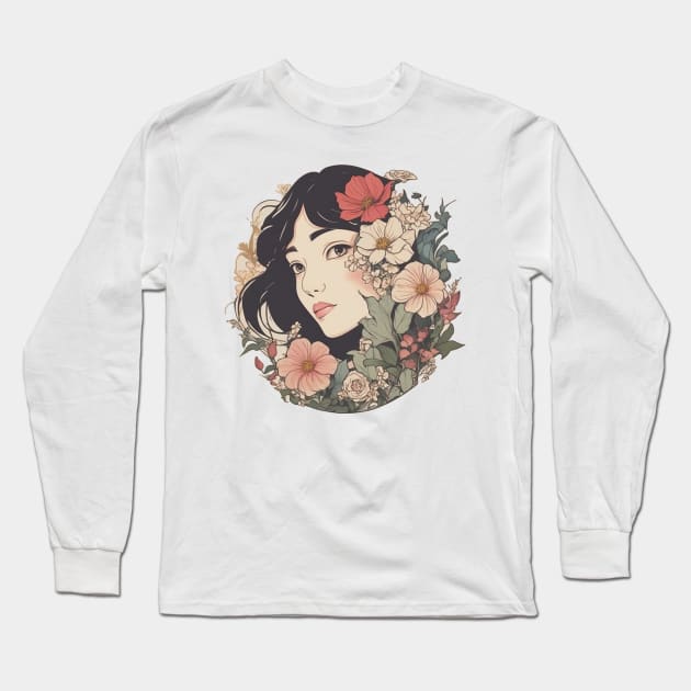 Flower Lady Long Sleeve T-Shirt by PlushFutura